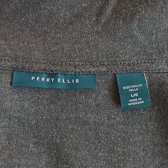 EUC Perry Ellis Dark Navy Pinstripe Zip Up Jacket with Stand-Up Collar. Size L - Picture 8 of 9